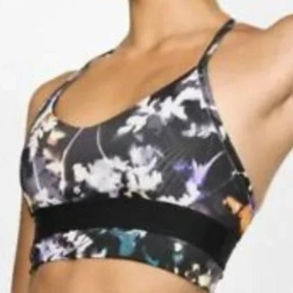 NIKE Indy Floral Dri Fit Black White Green Tan Sports Athletic Exercise Bra LRG - Picture 3 of 13